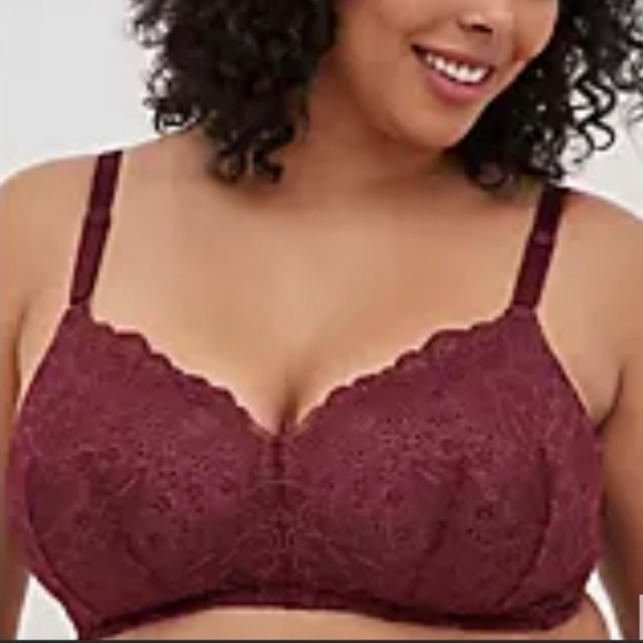 torrid Other - TORRID Curves Wire Free Lightly Lined Burgundy Lace Bra